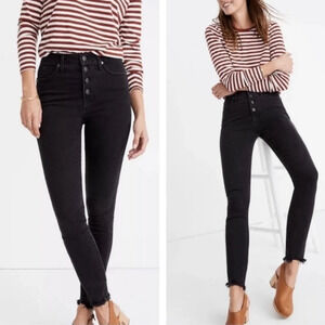 Madewell 10" high rise skinny black denim button fly raw hem jeans size 23
